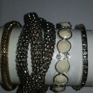 Bracelet Lot Stretch Mesh Chain Vtg Silver Tone